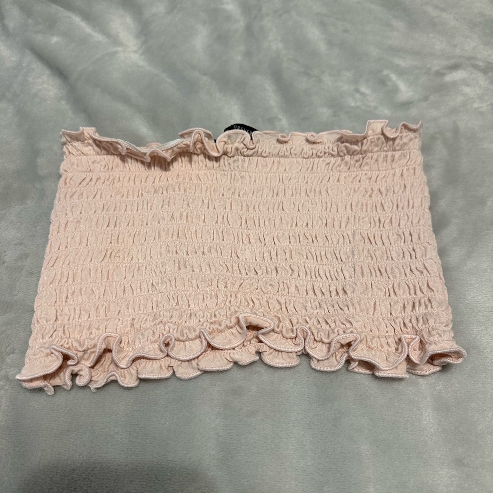 Forever 21 Light Pink Ruffled Smocked Tube Top Size Small